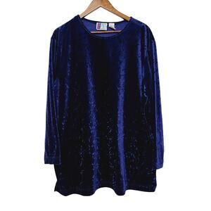Vintage Bold Spirit Floral Velvet Tunic Top Women's Size 1X Blue Whimsigoth